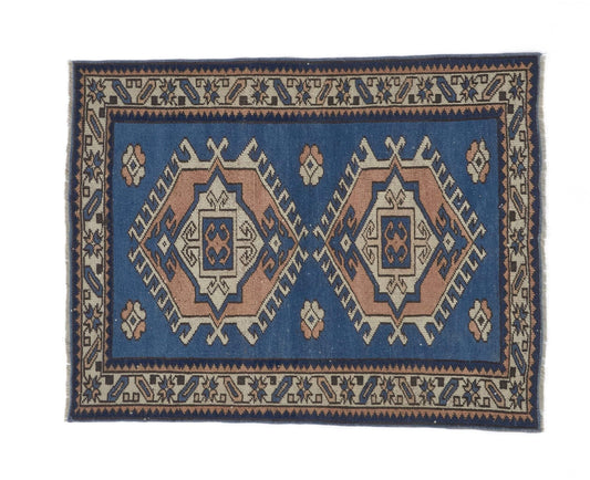 3x4 Blue Small Vintage rug, Anatolian Oushak rug, Turkey rug, Turkish Rug, Geometric rug, Old Rug, Handmade rug ,Traditional rug,8656