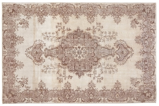 Turkish Oushak Area Vintage Carpet Rug 6x8, Beige Handmade Wool Floral rug, Rug for Living room Made in Anatolia Gift for Mother Days, 10218