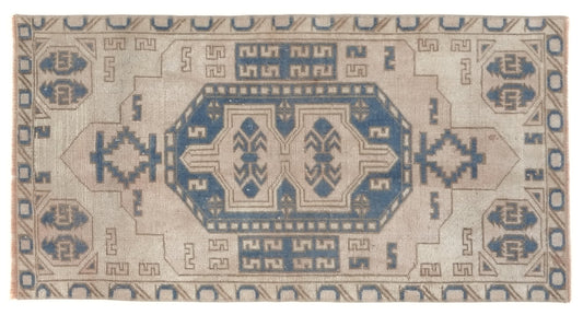 Turkish Rug, Oushak Rug, Vintage Rug, Area rug, Handmade rug, 2x4 Rug, Carpet rug, Beige Blue Small Rug, Kid room rug, Coastal decor, 10064