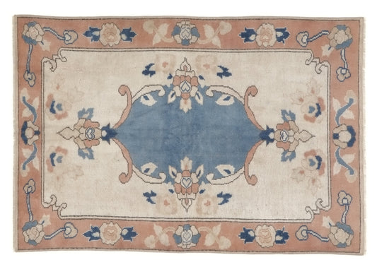 Turkish Rug, Oushak Rug, Vintage Rug, Area rug, Handmade rug, 4x5 Rug, Carpet rug, Beige Blue Small Rug, Kid room rug, Coastal decor, 10046