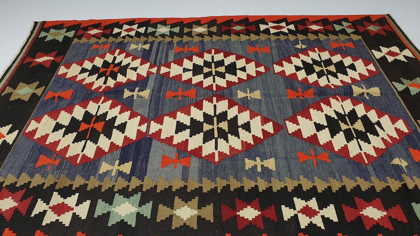Rug Kilim, Turkish Kilim Rug, Vintage Handmade Kilim Rug, Living Room Rug, Area Faded Kilim Rug, Wool Rug, Bedroom Rug, Kilim Rug 6x8, 2356