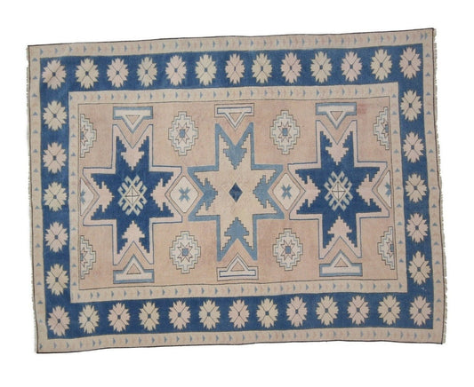 Turkish rug Muted, Neutral Oushak rug, Handmade Vintage rug, Carpet rug, Geometric rug, Floor rug, Area rug 5x7, Bedroom rug, 7290