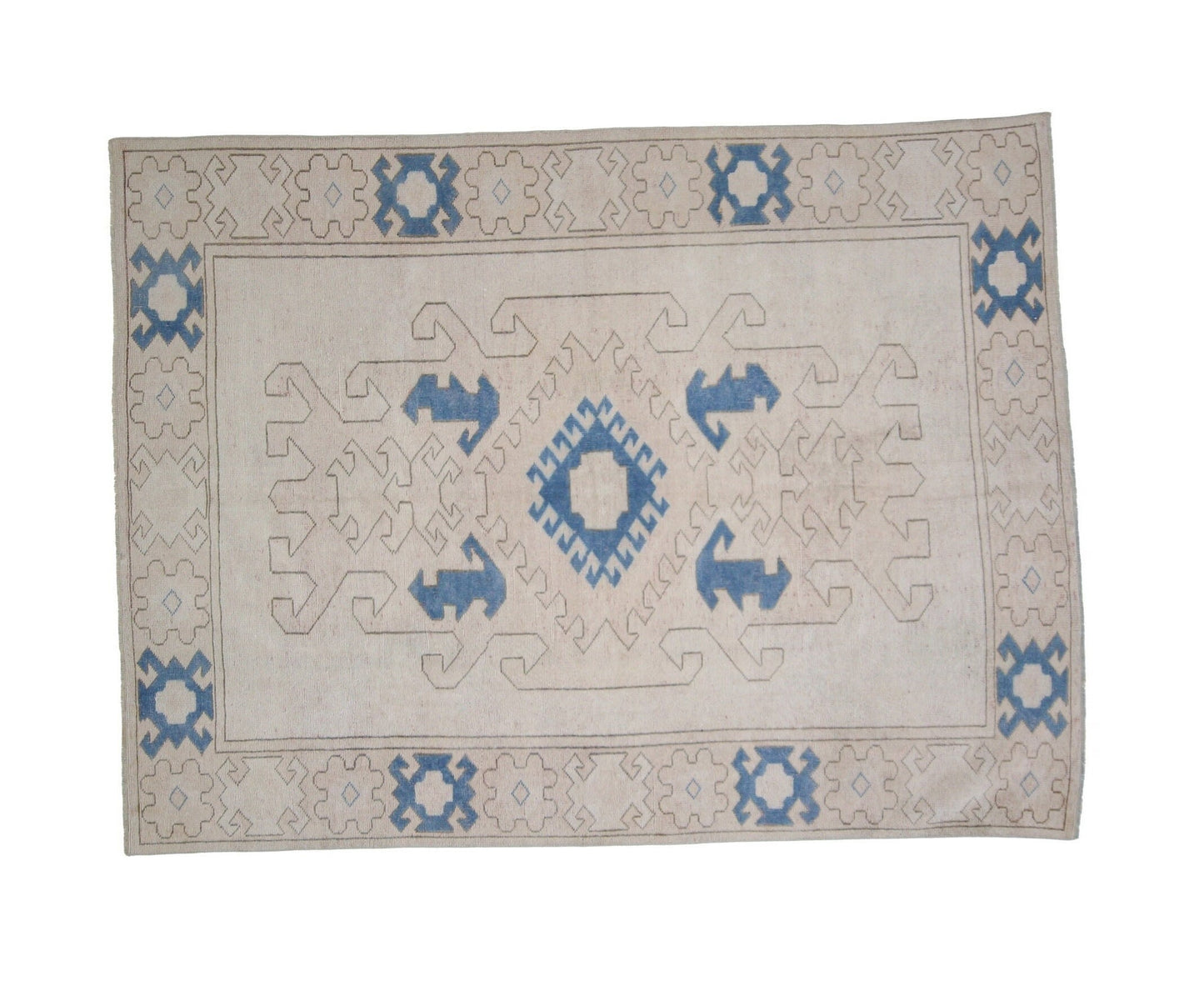6x8 Beige Blue Oushak rug, Vintage rug, Turkish rug, Handmade rug ,Wool rug, Anatolia rug ,Turkey rug, One of a kind rug , Area rug 6x8,7291