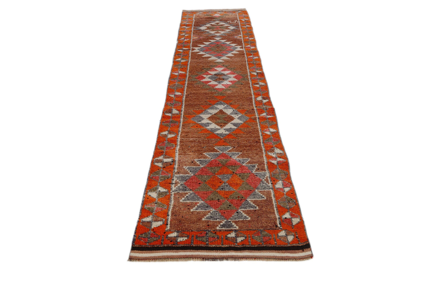Cherry Red Runner rug, Turkish Oushak Vintage Rug Runner, 3x12 Runner rug,Bohemian Carpet Runner,Anatolia,Made in Turkey,7193