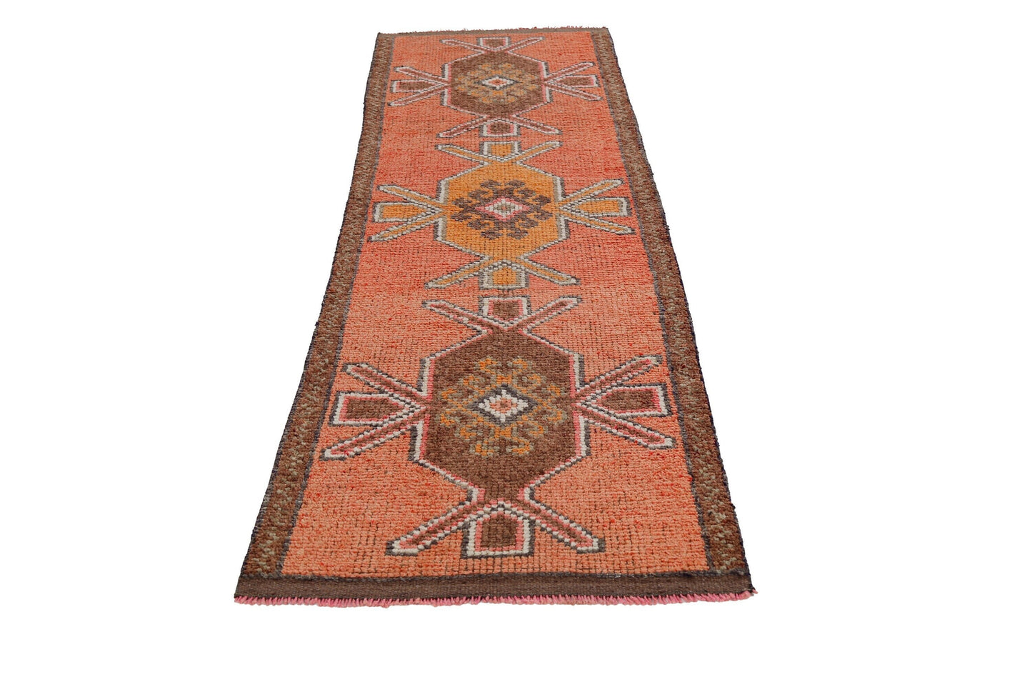 Orange Runner rug 3x10, Turkish runner, Oushak runner, Vintage runner, Turkey rug, Unique rug, Muted rug,Aged rug,One of a kind,7194
