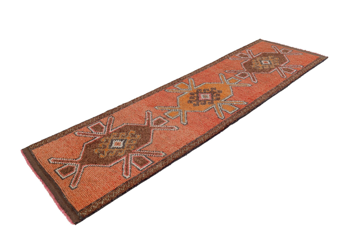 Orange Runner rug 3x10, Turkish runner, Oushak runner, Vintage runner, Turkey rug, Unique rug, Muted rug,Aged rug,One of a kind,7194