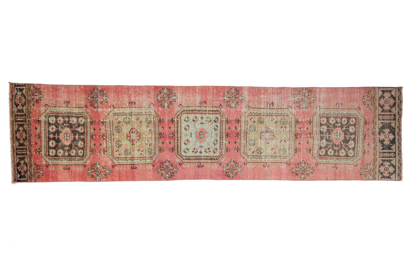 Vintage Runner Rug,Turkish Runner Oushak Runner Pink, 3x12 Rug Runner, Pink Navy Blue,Hallway Runner, Rug Carpet ,Boho,Eclectic,6368
