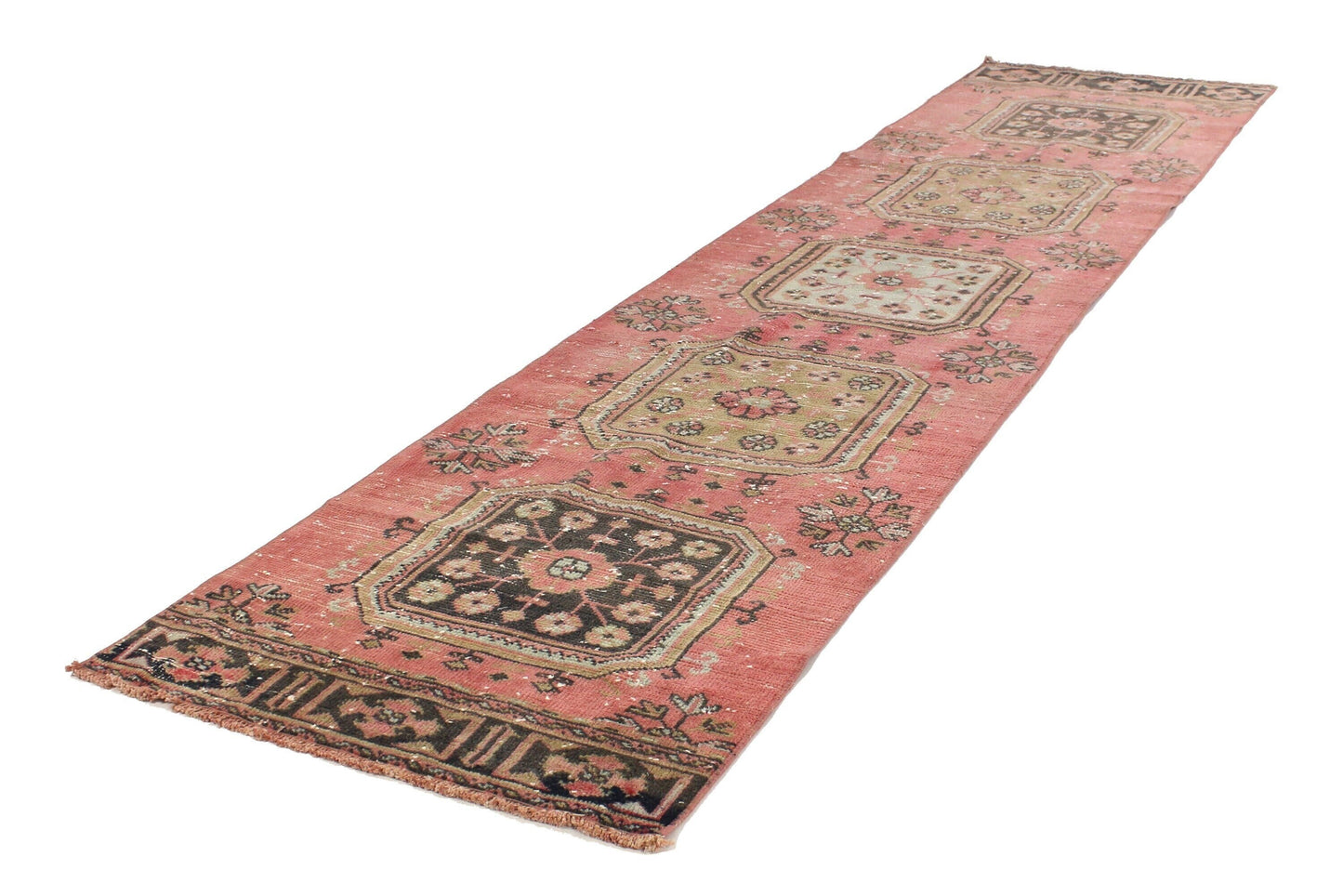 Vintage Runner Rug,Turkish Runner Oushak Runner Pink, 3x12 Rug Runner, Pink Navy Blue,Hallway Runner, Rug Carpet ,Boho,Eclectic,6368