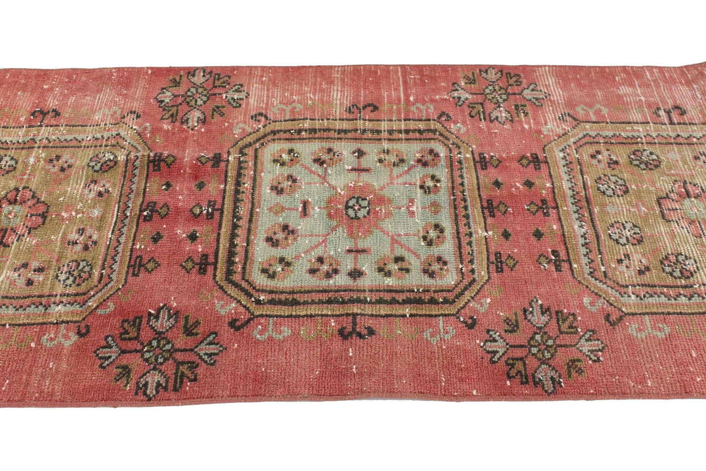 Vintage Runner Rug,Turkish Runner Oushak Runner Pink, 3x12 Rug Runner, Pink Navy Blue,Hallway Runner, Rug Carpet ,Boho,Eclectic,6368