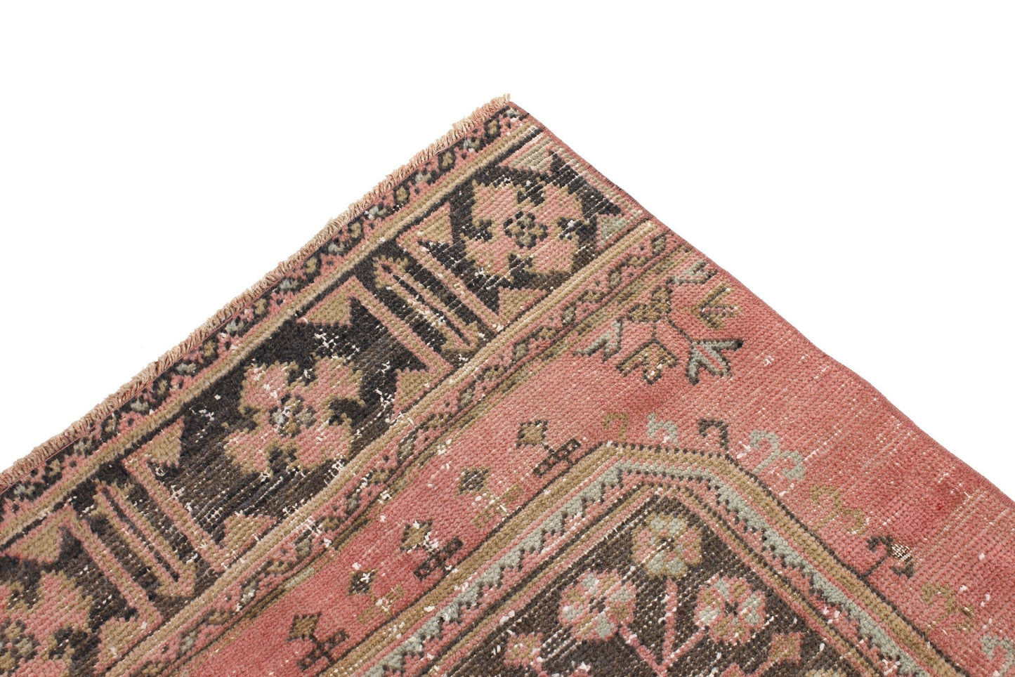 Vintage Runner Rug,Turkish Runner Oushak Runner Pink, 3x12 Rug Runner, Pink Navy Blue,Hallway Runner, Rug Carpet ,Boho,Eclectic,6368