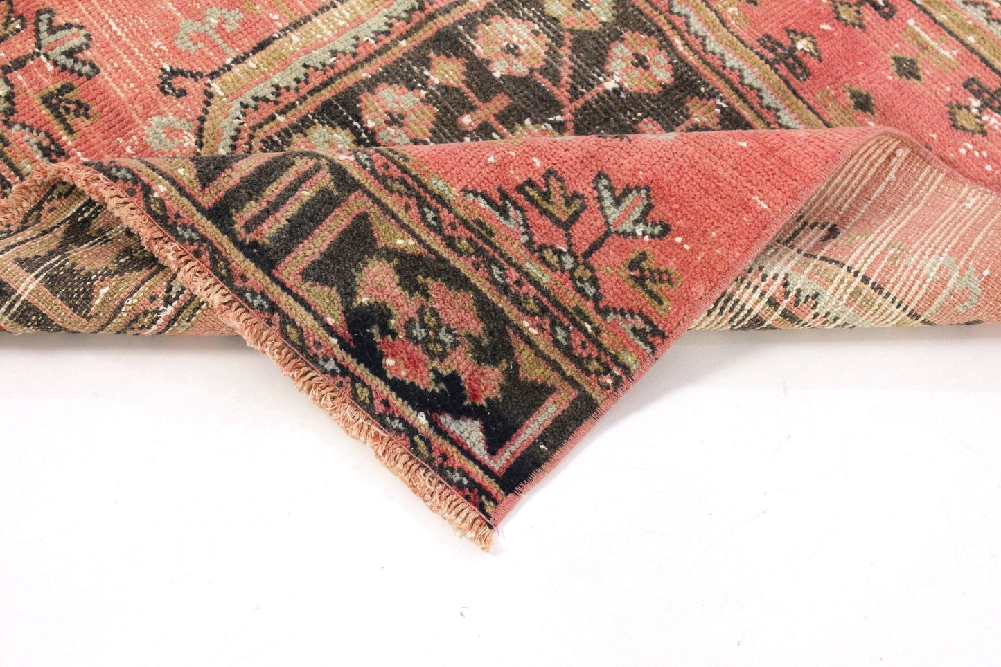 Vintage Runner Rug,Turkish Runner Oushak Runner Pink, 3x12 Rug Runner, Pink Navy Blue,Hallway Runner, Rug Carpet ,Boho,Eclectic,6368