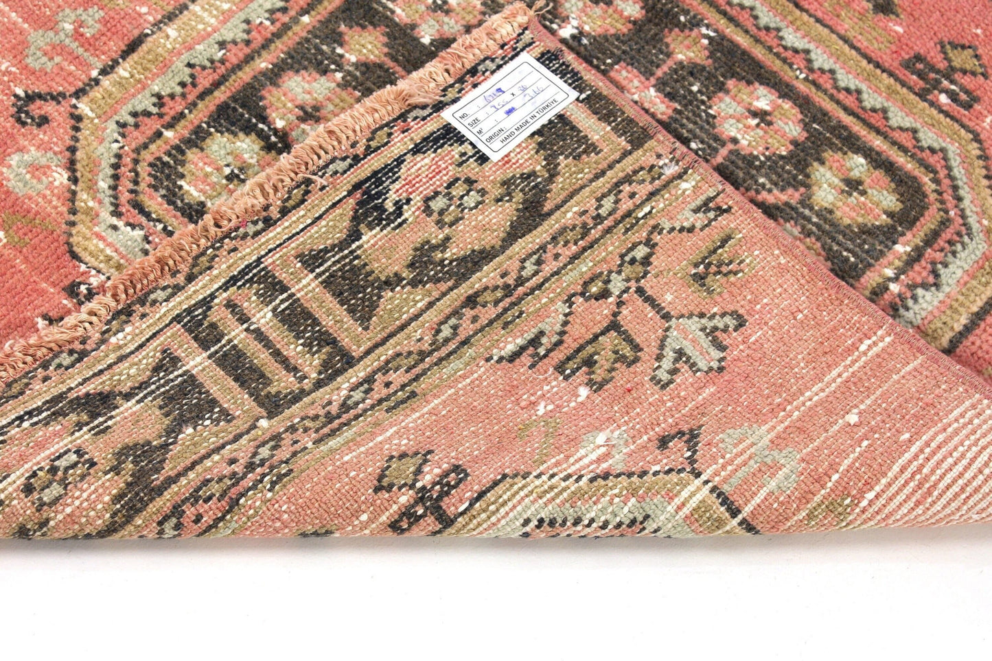 Vintage Runner Rug,Turkish Runner Oushak Runner Pink, 3x12 Rug Runner, Pink Navy Blue,Hallway Runner, Rug Carpet ,Boho,Eclectic,6368