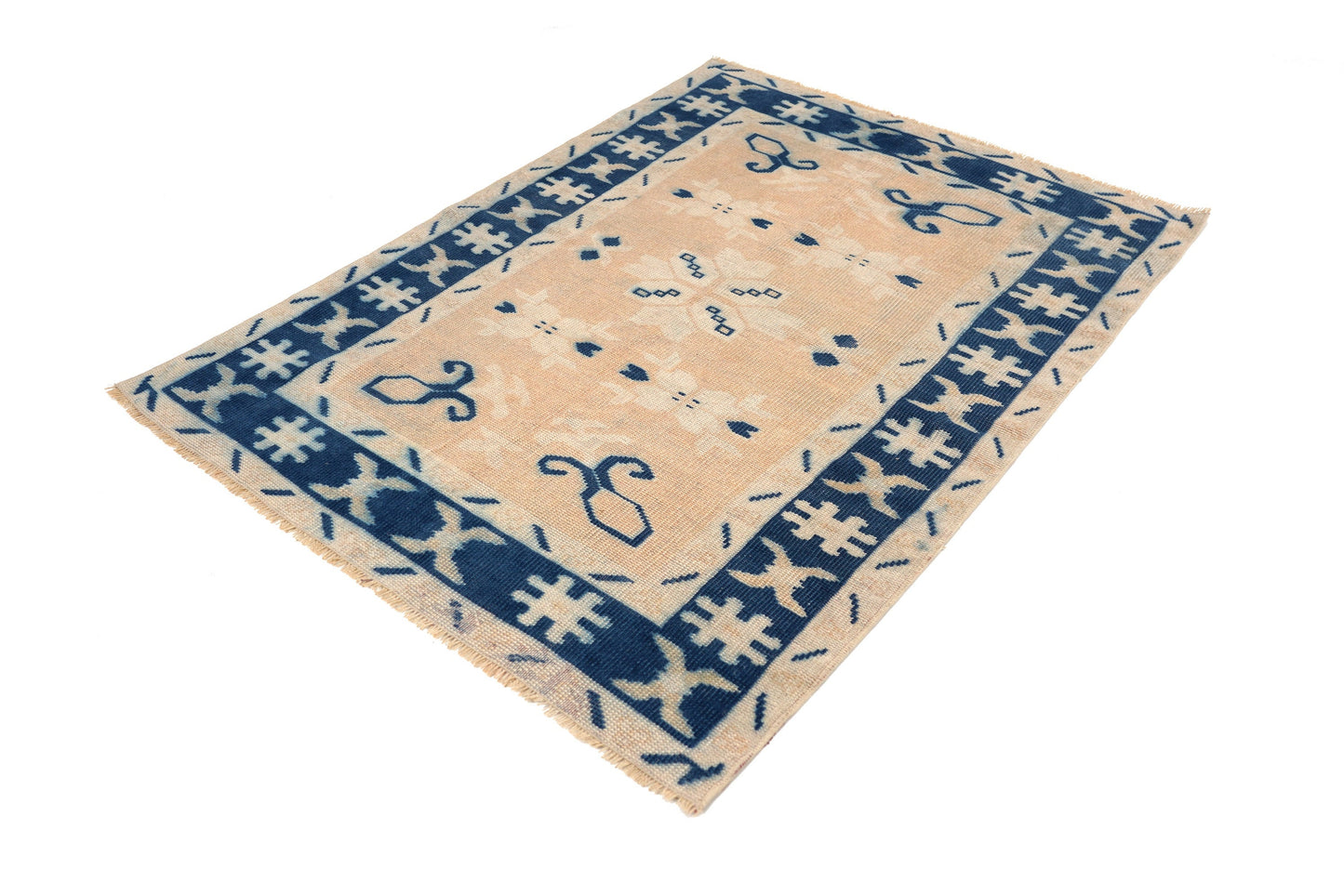 3x5 Small Turkish Rug, Oushak Rug, İndigo Blue, Orange, Rug, Oushak Rug, Boho Decor, Eclectic Rug, Nursery ,Kid Room, Floor Rug,6361
