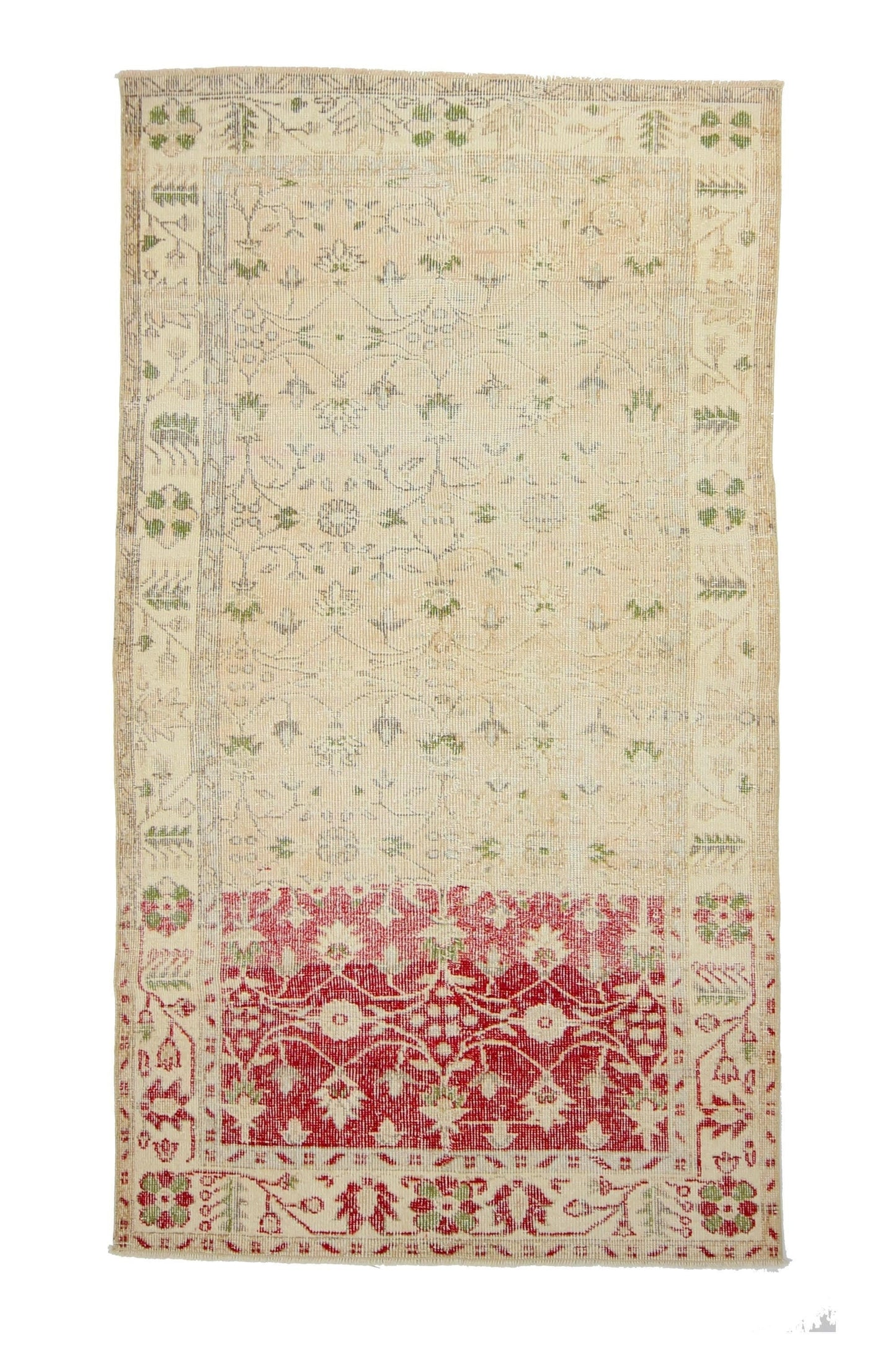 4x7 Pastel Beige Red Turkish Rug, Floral Handmade Area Carpet Rug, Oushak Vintage Rug, Entryway Rug, Bohemian Decor, Office Rug, 5934