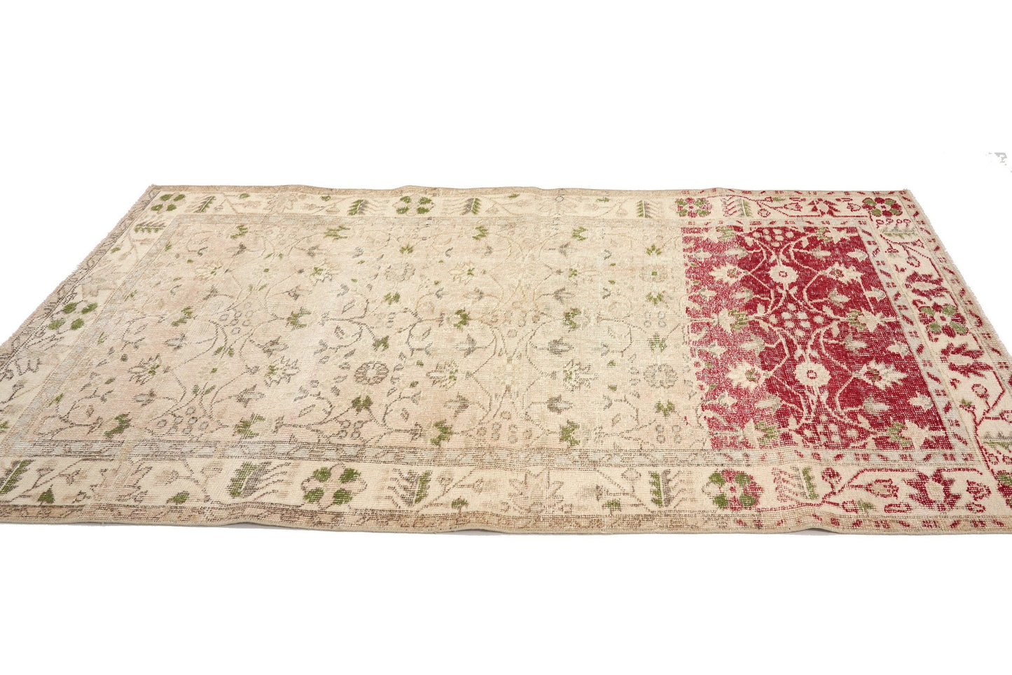 4x7 Pastel Beige Red Turkish Rug, Floral Handmade Area Carpet Rug, Oushak Vintage Rug, Entryway Rug, Bohemian Decor, Office Rug, 5934