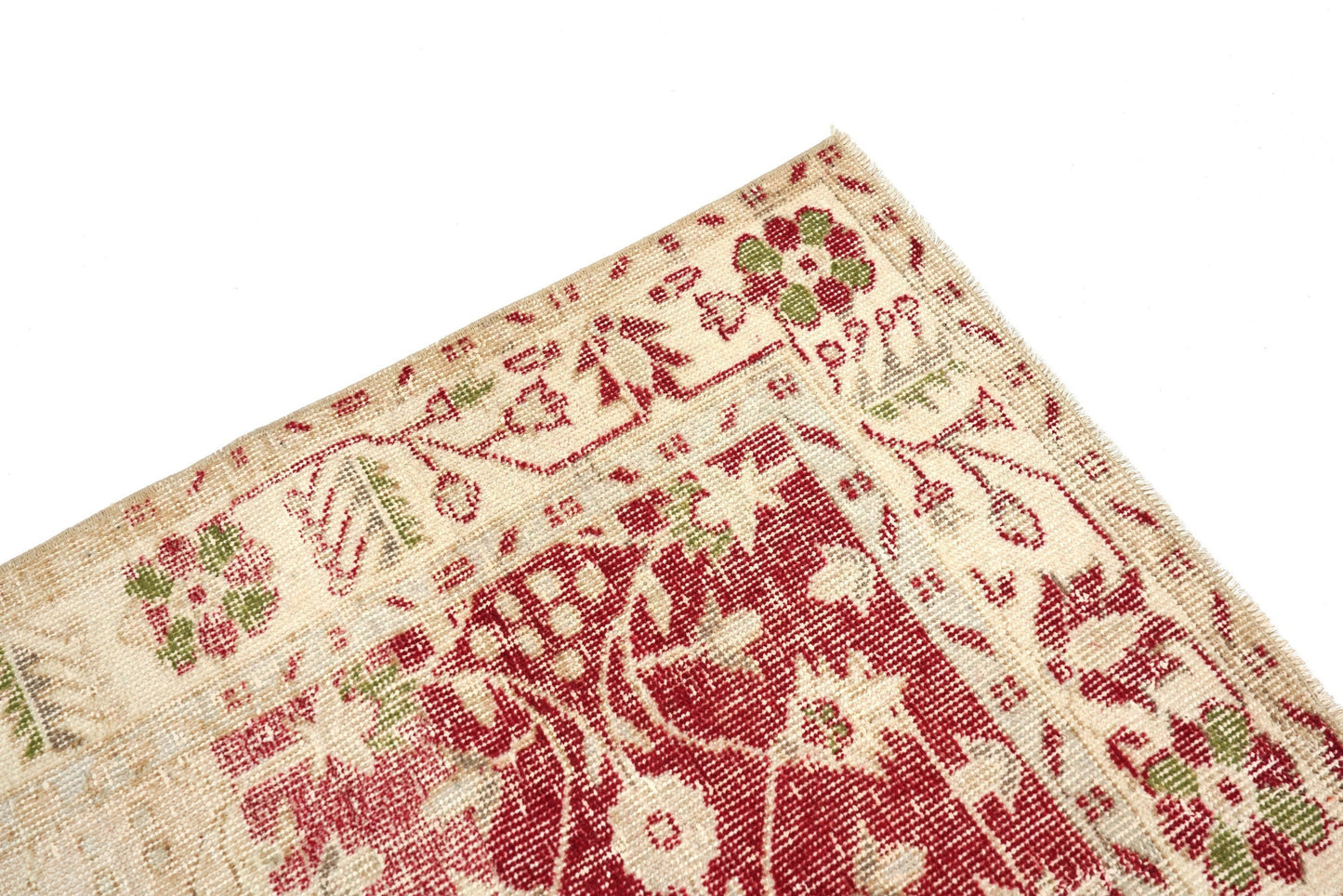 4x7 Pastel Beige Red Turkish Rug, Floral Handmade Area Carpet Rug, Oushak Vintage Rug, Entryway Rug, Bohemian Decor, Office Rug, 5934