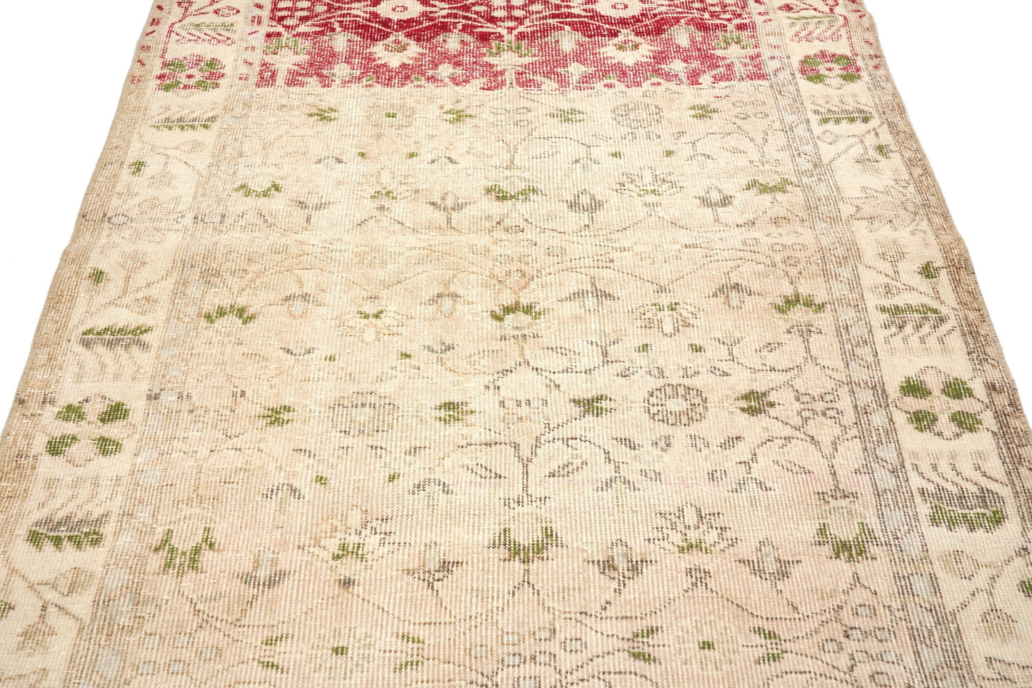 4x7 Pastel Beige Red Turkish Rug, Floral Handmade Area Carpet Rug, Oushak Vintage Rug, Entryway Rug, Bohemian Decor, Office Rug, 5934