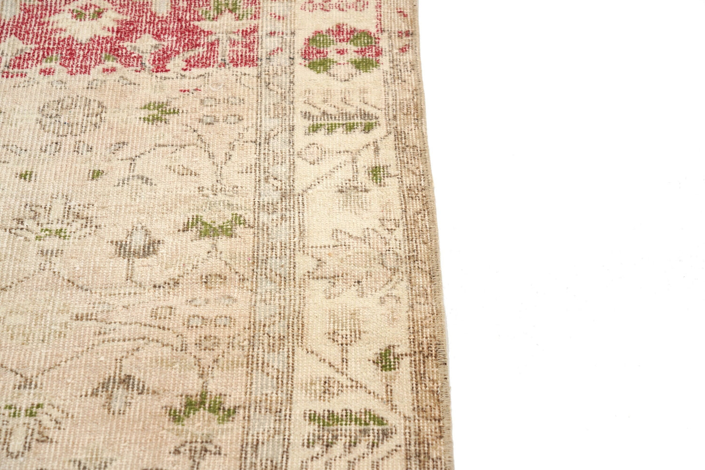 4x7 Pastel Beige Red Turkish Rug, Floral Handmade Area Carpet Rug, Oushak Vintage Rug, Entryway Rug, Bohemian Decor, Office Rug, 5934