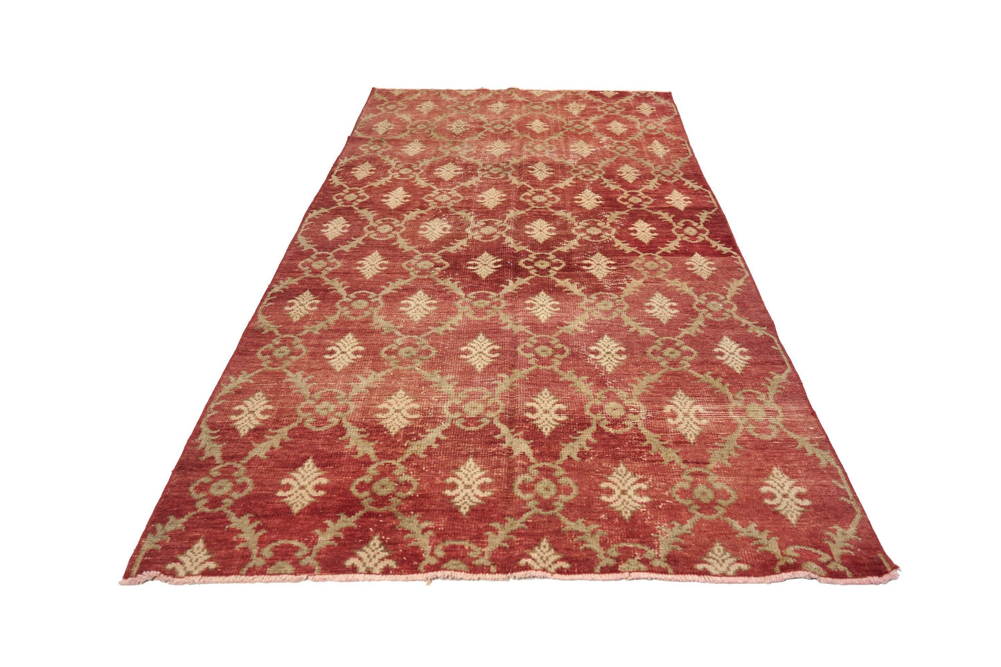 4x8 Vintage Oushak Turkish Rug, Floral Red Gold Area Handmade Carpet Rug, Bohemian rug , Living room rug, Entryway,Rug, 4048
