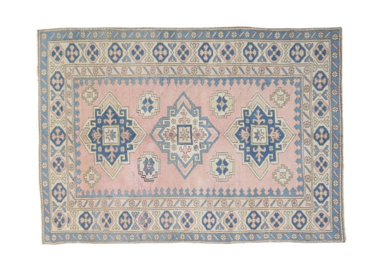 Pink Blue Turkish rug, Oushak rug 6x8, Vintage rug 6x8, Eclectic decor, Nursery rug, Carpet rug ,Faded rug, Pastel rug, Boho decor, 8034