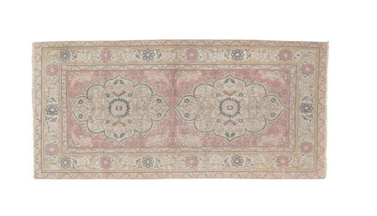 Small Oushak rug, Faded Floral rug, Turkish rug 3x6, Vintage Small rug, Bedroom rug, Kitchen rug, Nursery rug, Handmade rug, 7495